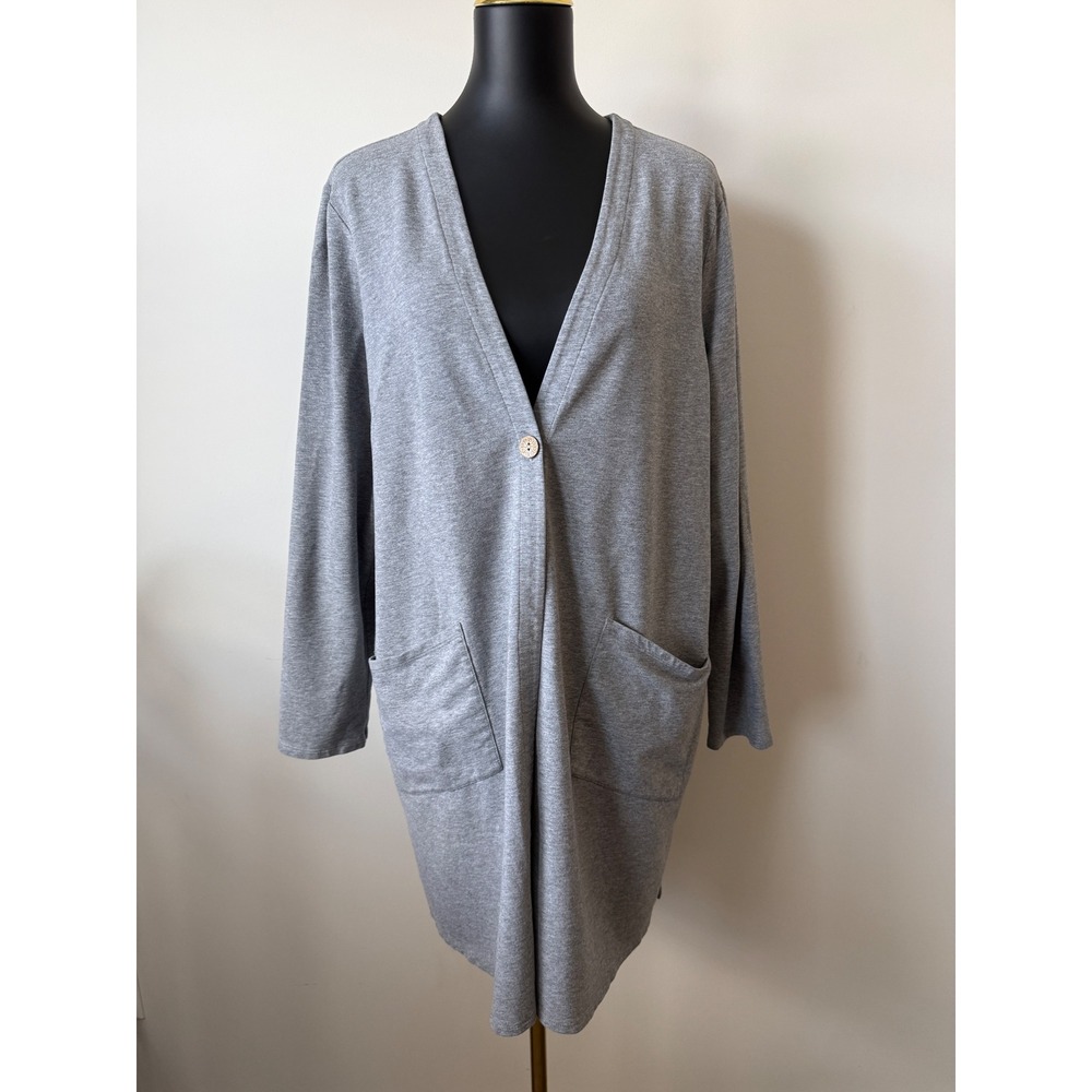 Pure Jill J. Jill Heather Gray Longline Single Button Cardigan Sweater Large